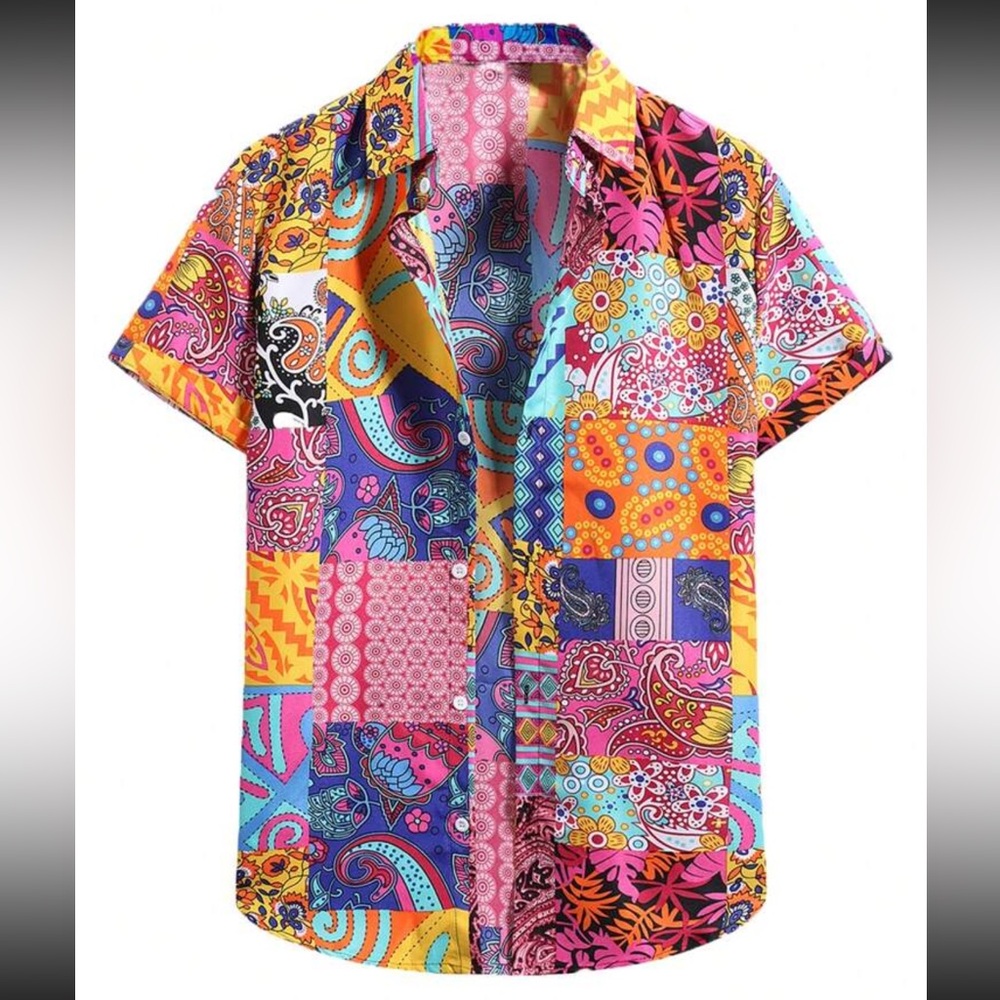 Men’s patchwork button down shirt